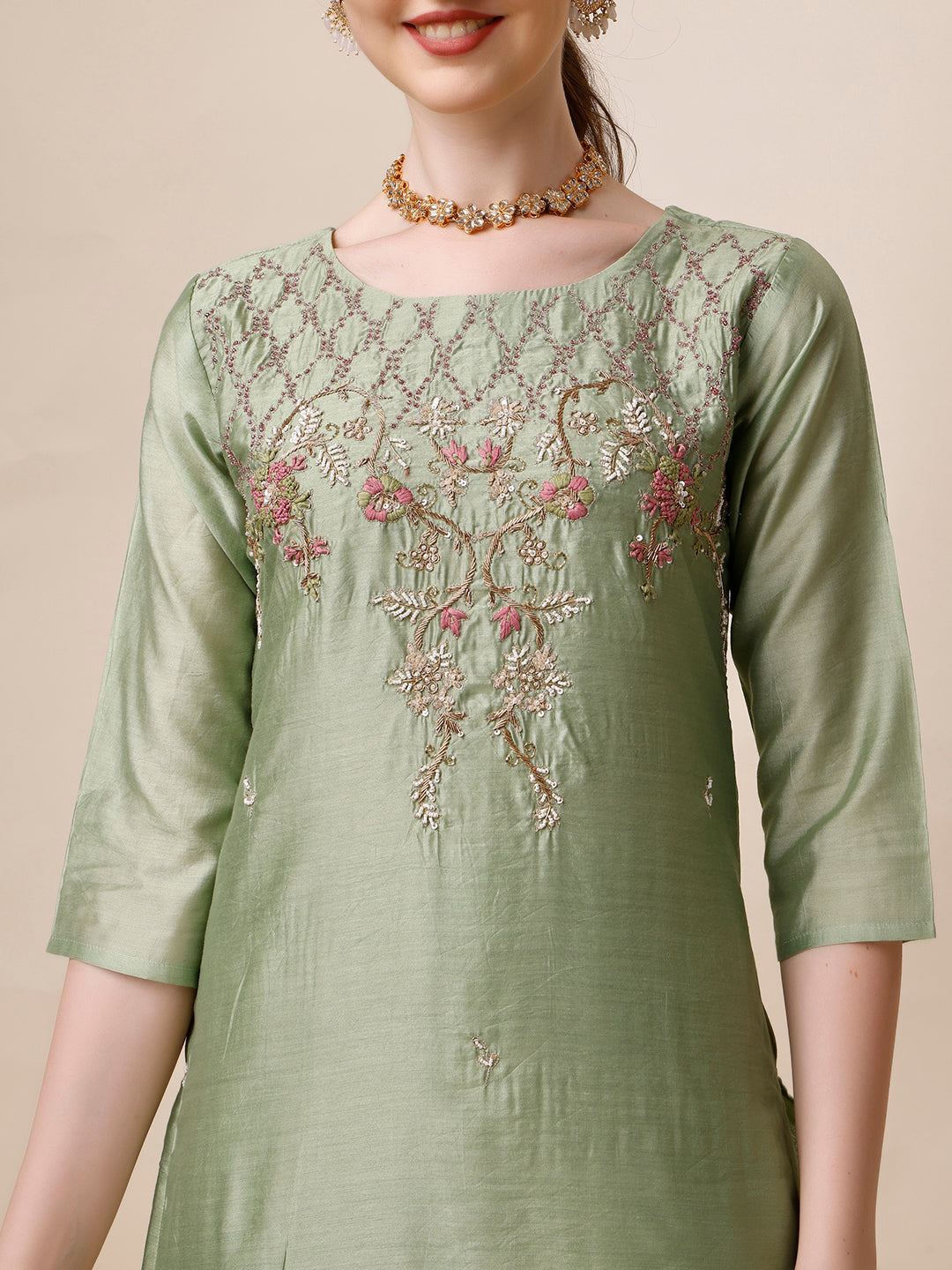 Embroidered Kurta With Pant And Dupatta Set, Multicolor - Hiral Fashion