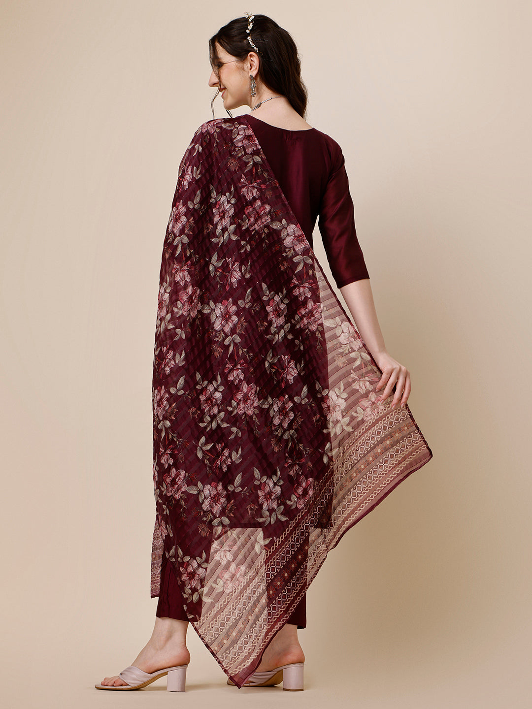 Embroidered Kurta With Pant And Dupatta Set, Multicolor - Hiral Fashion