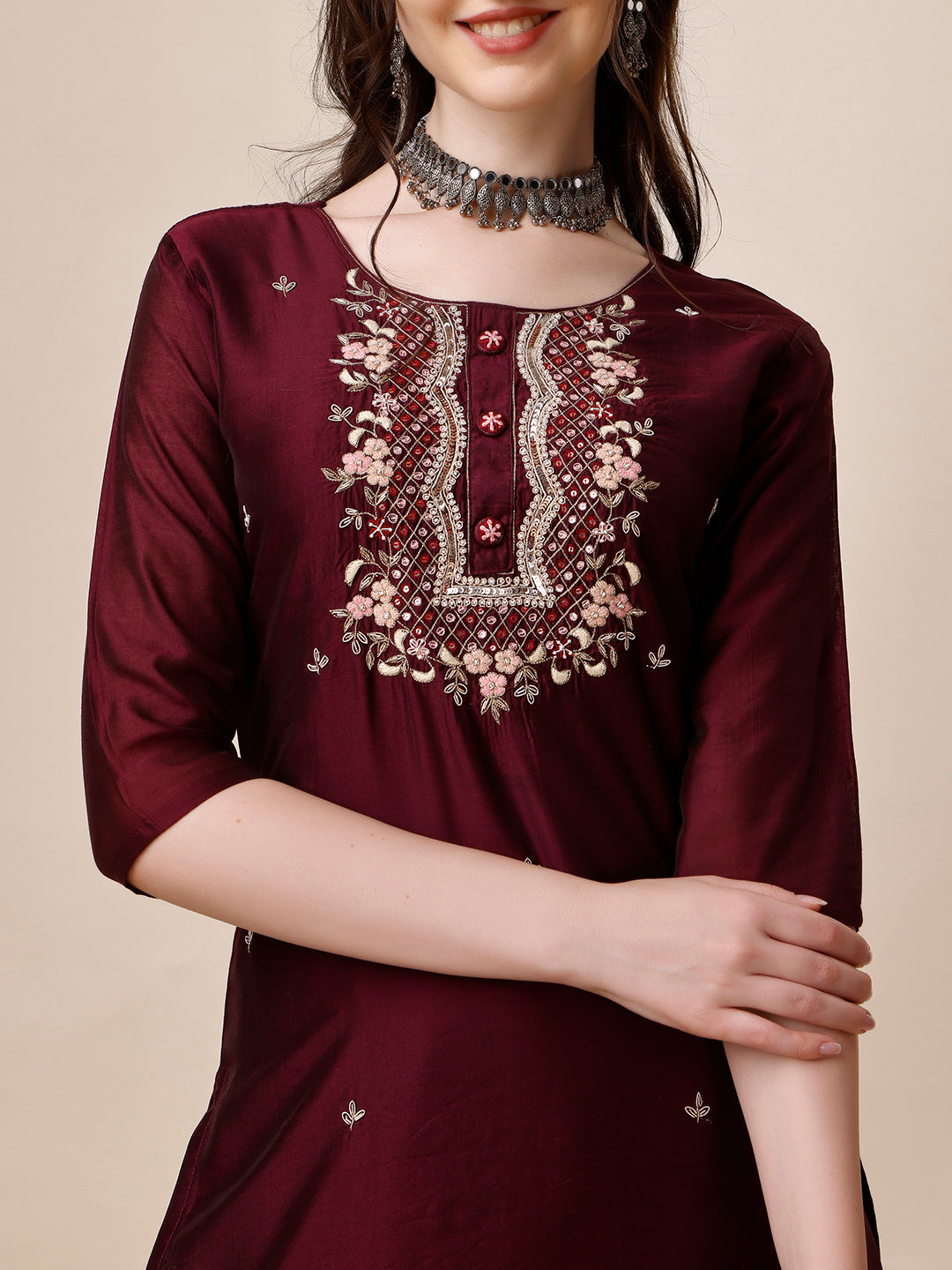 Embroidered Kurta With Pant And Dupatta Set, Multicolor - Hiral Fashion