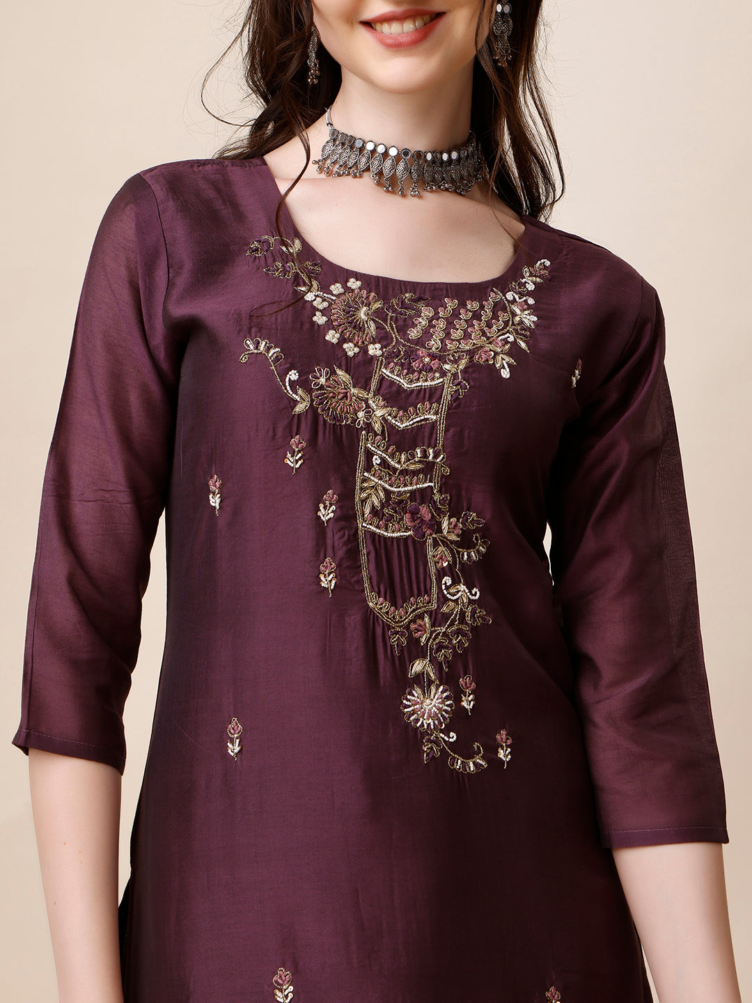 Embroidered Kurta With Pant And Dupatta Set, Multicolor - Hiral Fashion