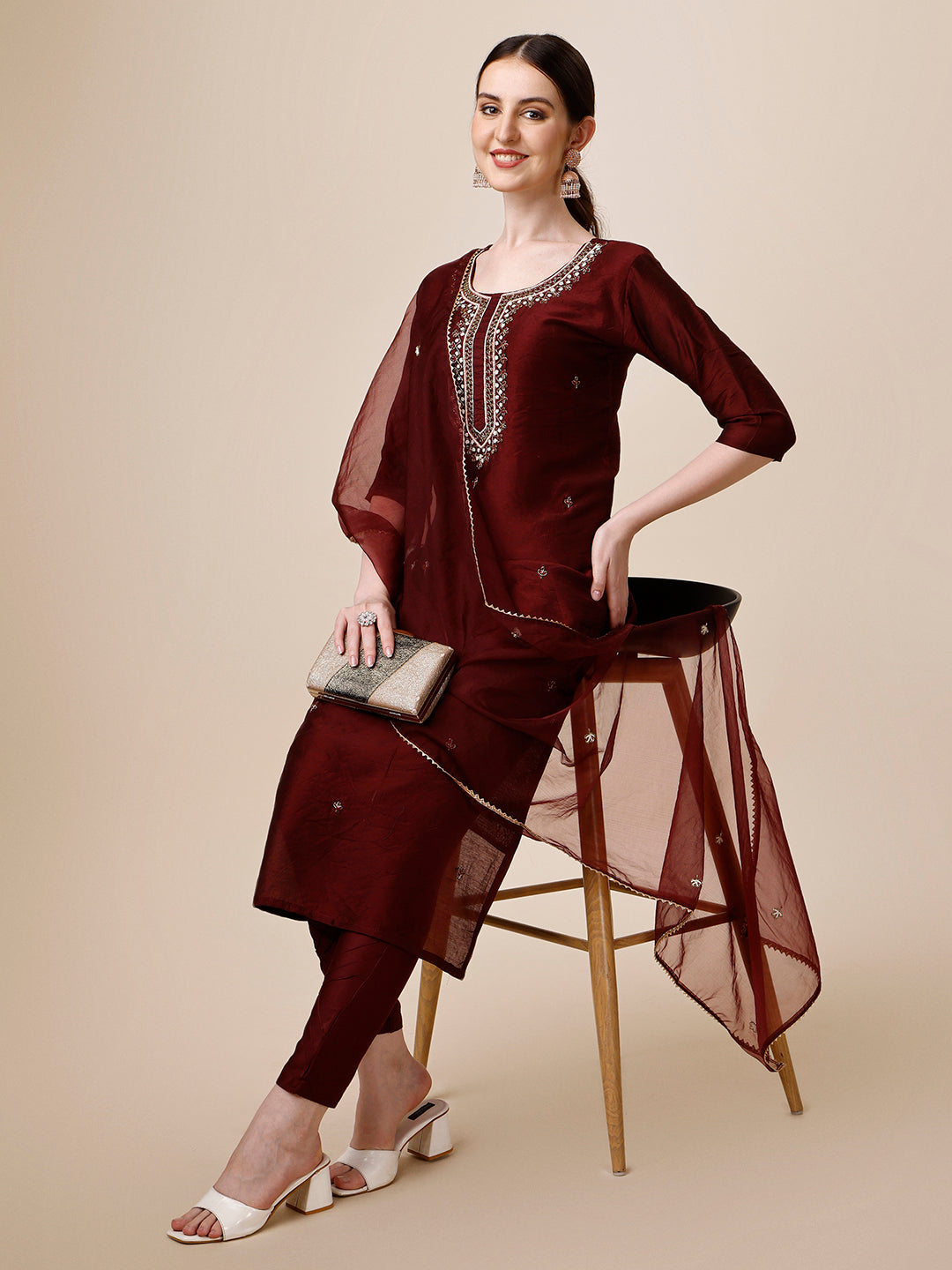 Embroidered Color Kurta With Pant And Dupatta Set, Multicolor - Hiral Fashion