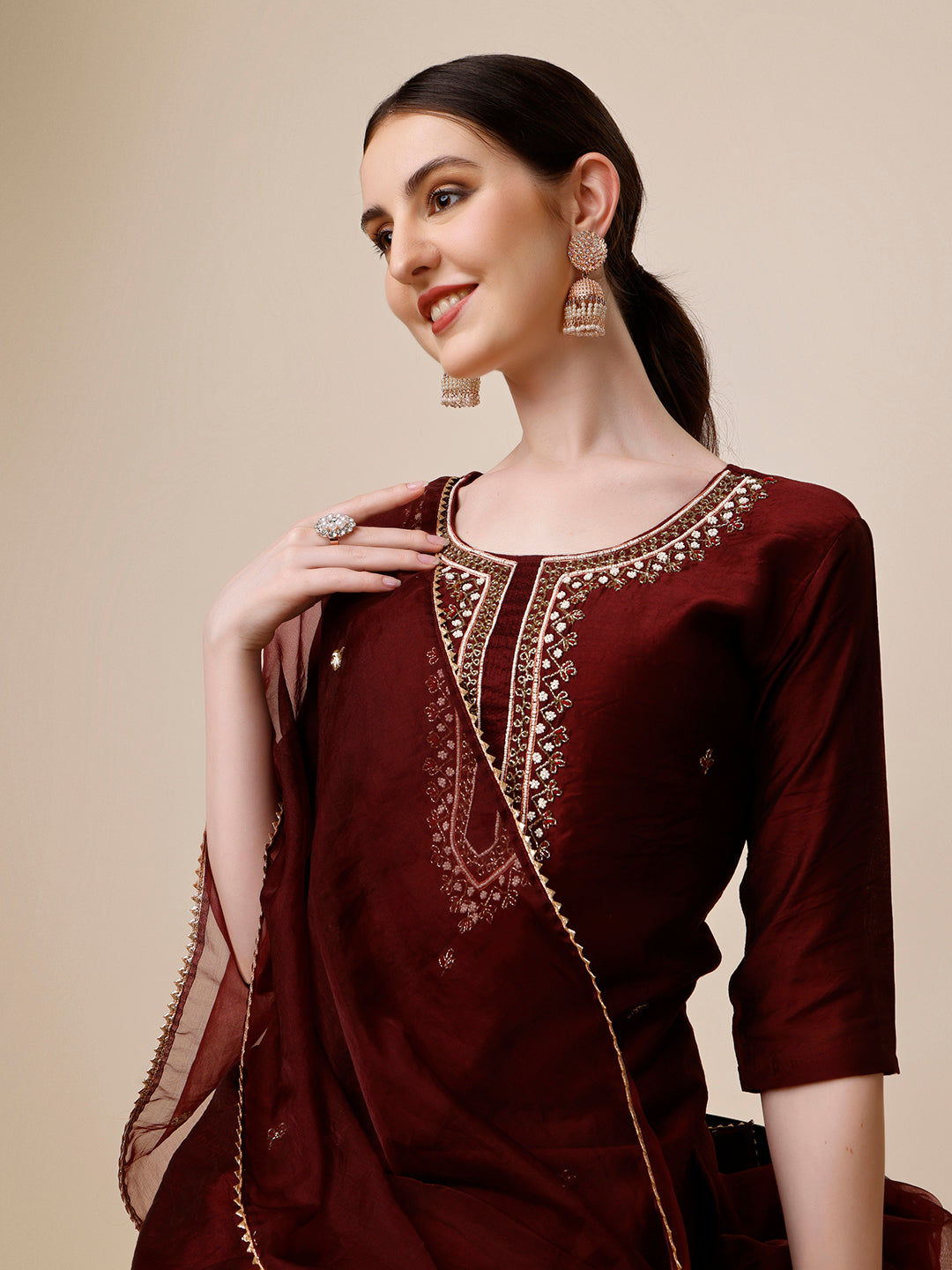Embroidered Color Kurta With Pant And Dupatta Set, Multicolor - Hiral Fashion