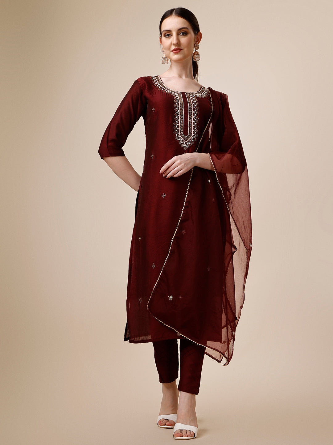 Embroidered Color Kurta With Pant And Dupatta Set, Multicolor - Hiral Fashion