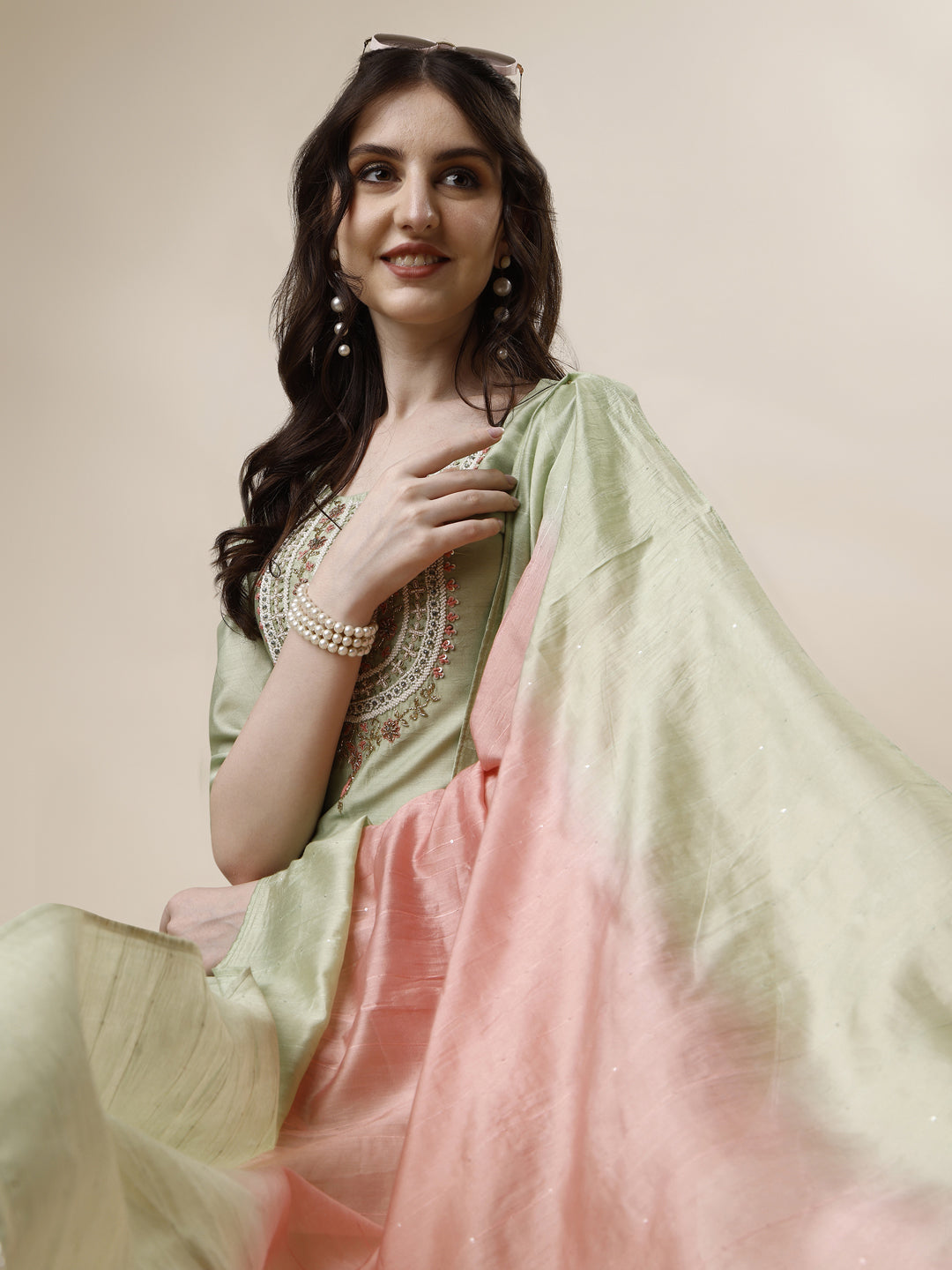 Embroidered Kurta With Pant And Dupatta Set, Multicolor - Hiral Fashion