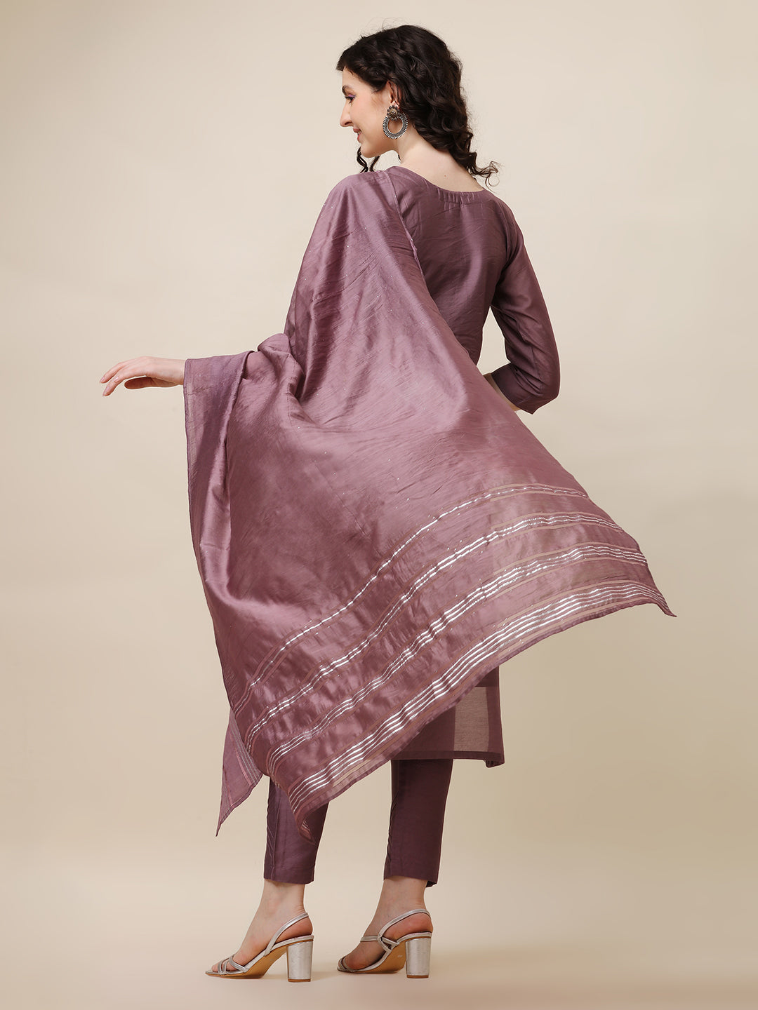 Embroidered Lavender Kurta With Pant And Dupatta Set, Multicolor - Hiral Fashion