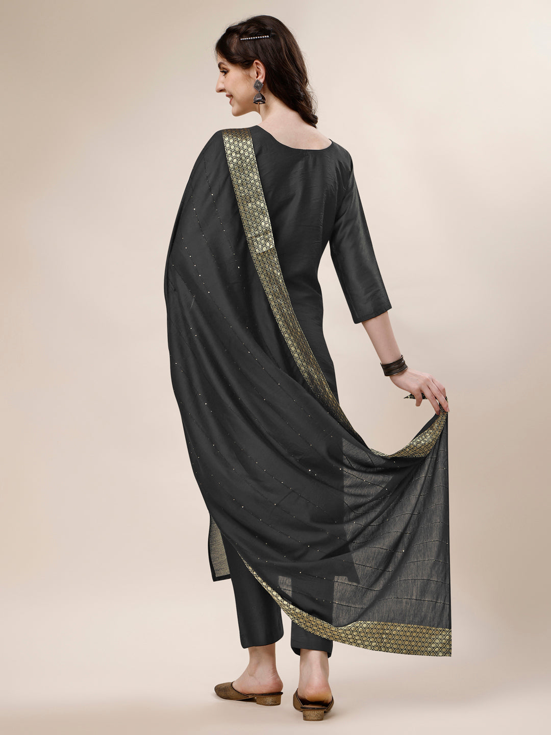 Embroidered Kurta With Pant And Dupatta Set, Multicolor - Hiral Fashion