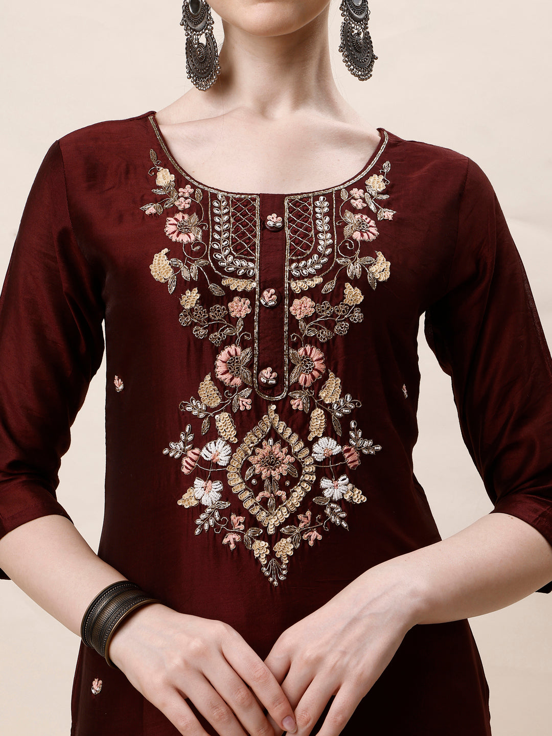 Embroidered Kurta With Pant And Dupatta Set, Multicolor - Hiral Fashion