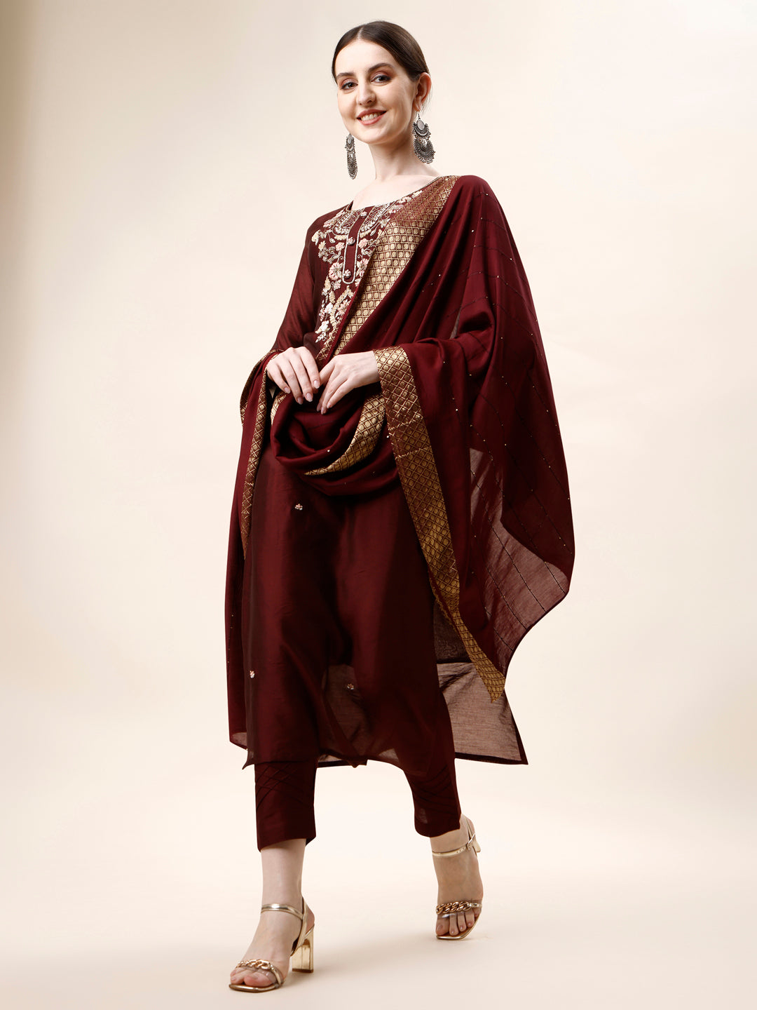 Embroidered Kurta With Pant And Dupatta Set, Multicolor - Hiral Fashion