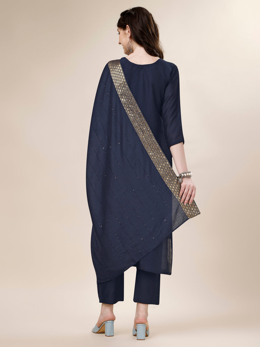 Embroidered Kurta With Pant And Dupatta Set, Multicolor - Hiral Fashion