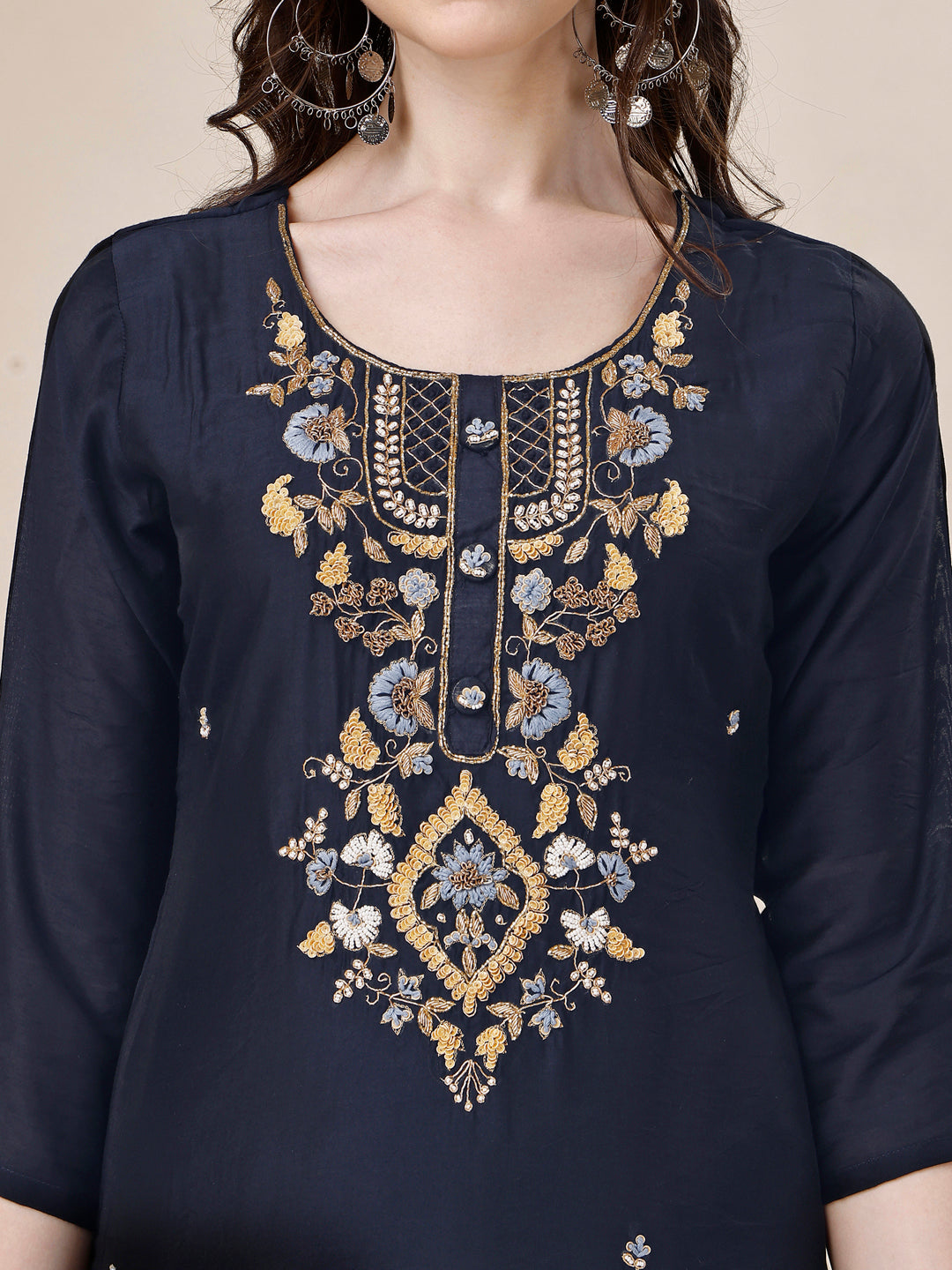 Embroidered Kurta With Pant And Dupatta Set, Multicolor - Hiral Fashion