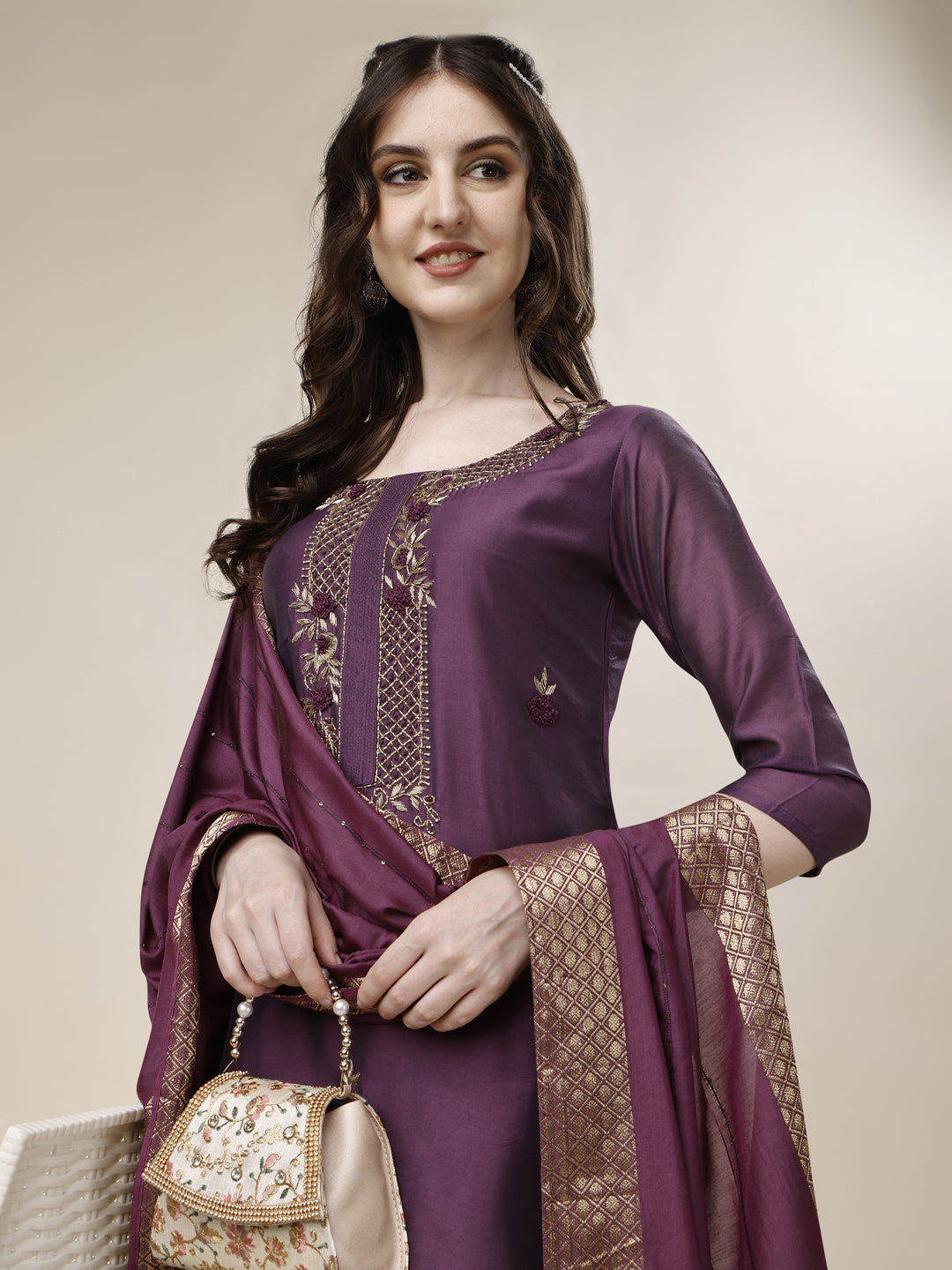 Embroidered Kurta With Pant And Dupatta Set, Multicolor - Hiral Fashion