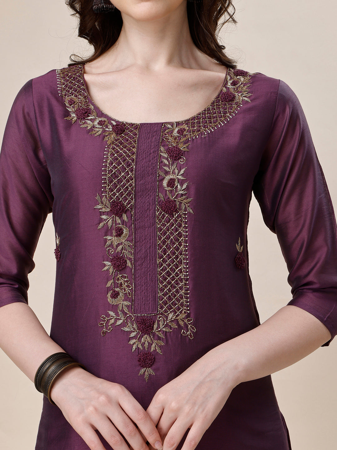 Embroidered Kurta With Pant And Dupatta Set, Multicolor - Hiral Fashion
