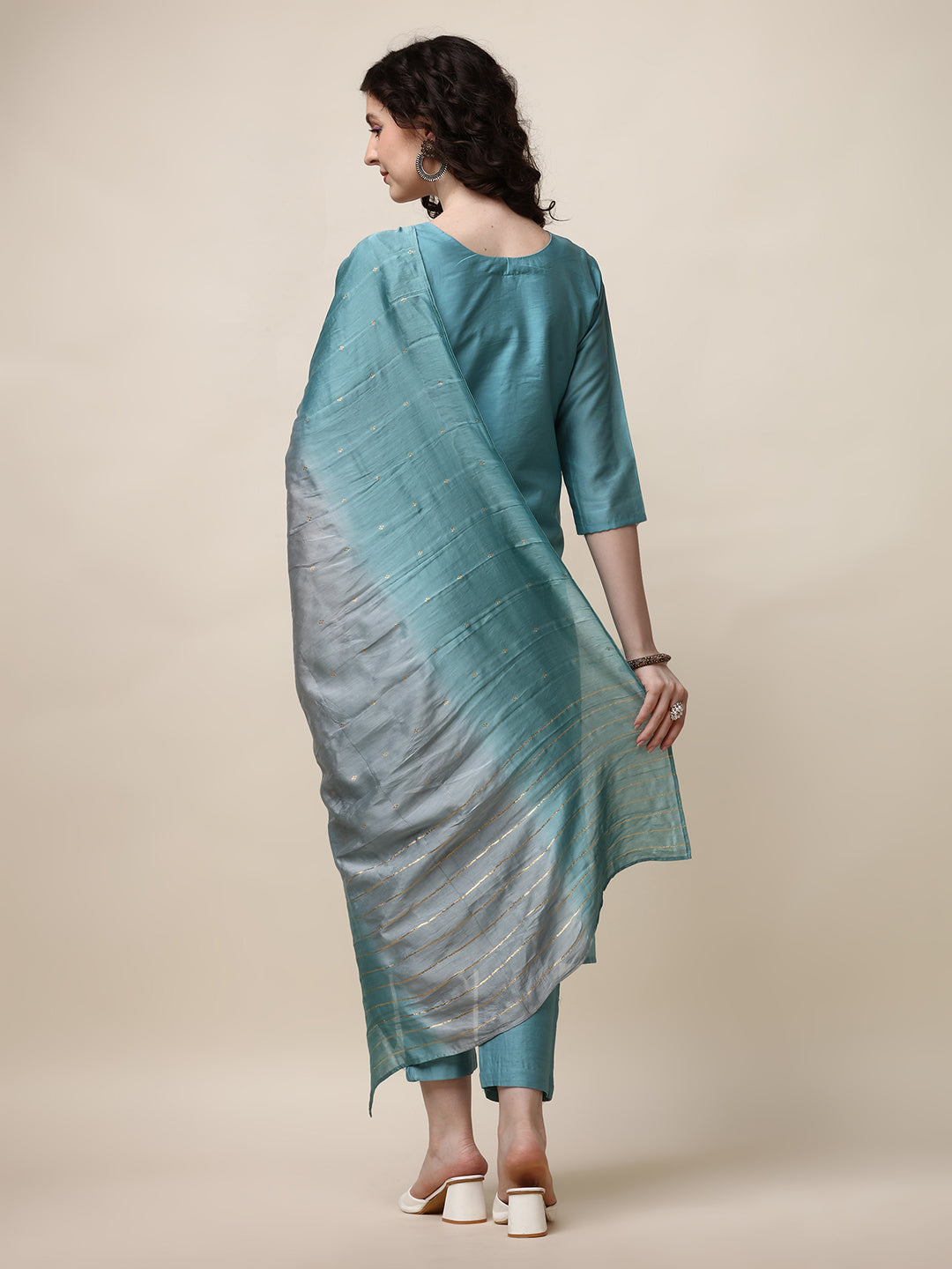 Hand Embroidered Kurta With Pant And Dupatta Set, Multicolor - Hiral Fashion