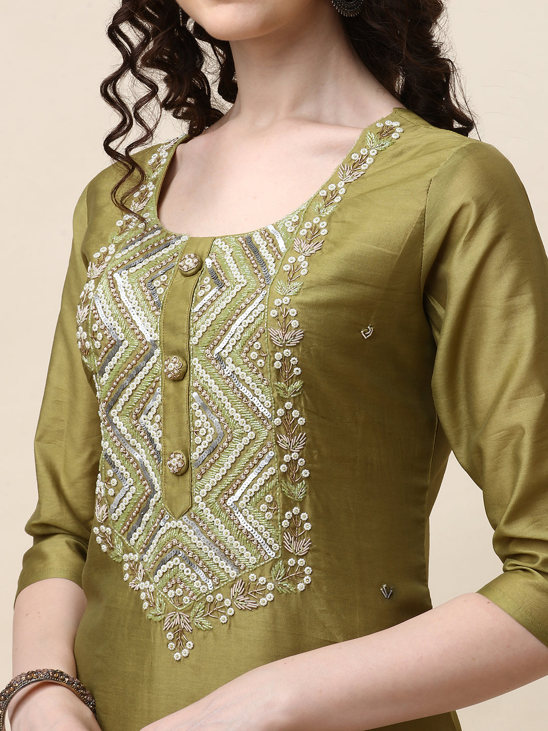 Hand Embroidered Kurta With Pant And Dupatta Set, Multicolor - Hiral Fashion