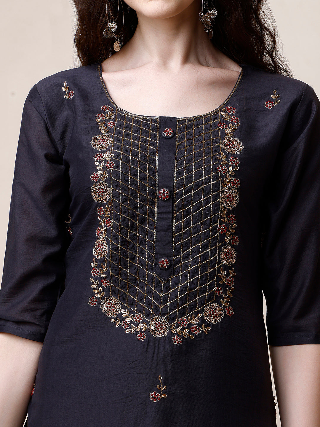 Embroidered Kurta With Pant And Dupatta Set, Multicolor - Hiral Fashion