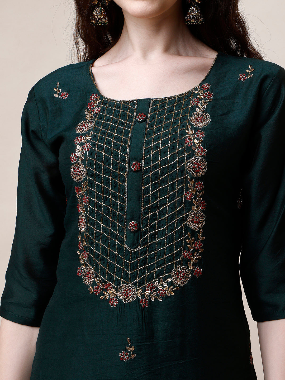 Embroidered Kurta With Pant And Dupatta Set, Multicolor - Hiral Fashion
