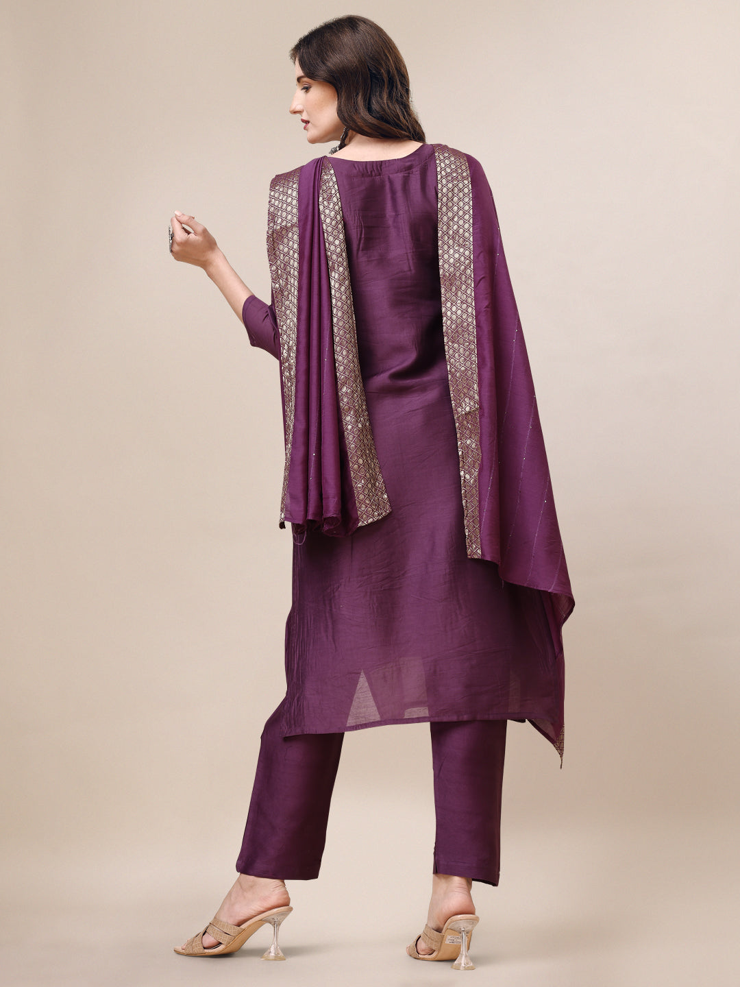 Hand Embroidered Kurta With Pant & Dupatta Set, Multicolor - Hiral Fashion