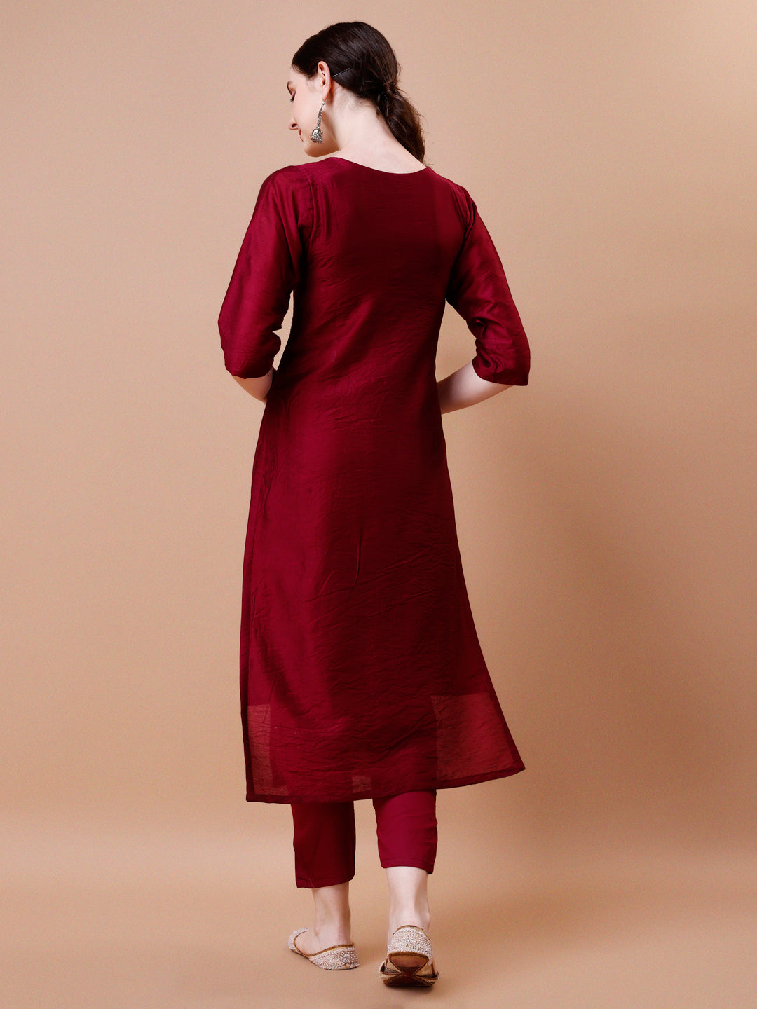 Placement Hand Embroidered Kurta With Pant & Dupatta Set, Multicolor - Hiral Fashion