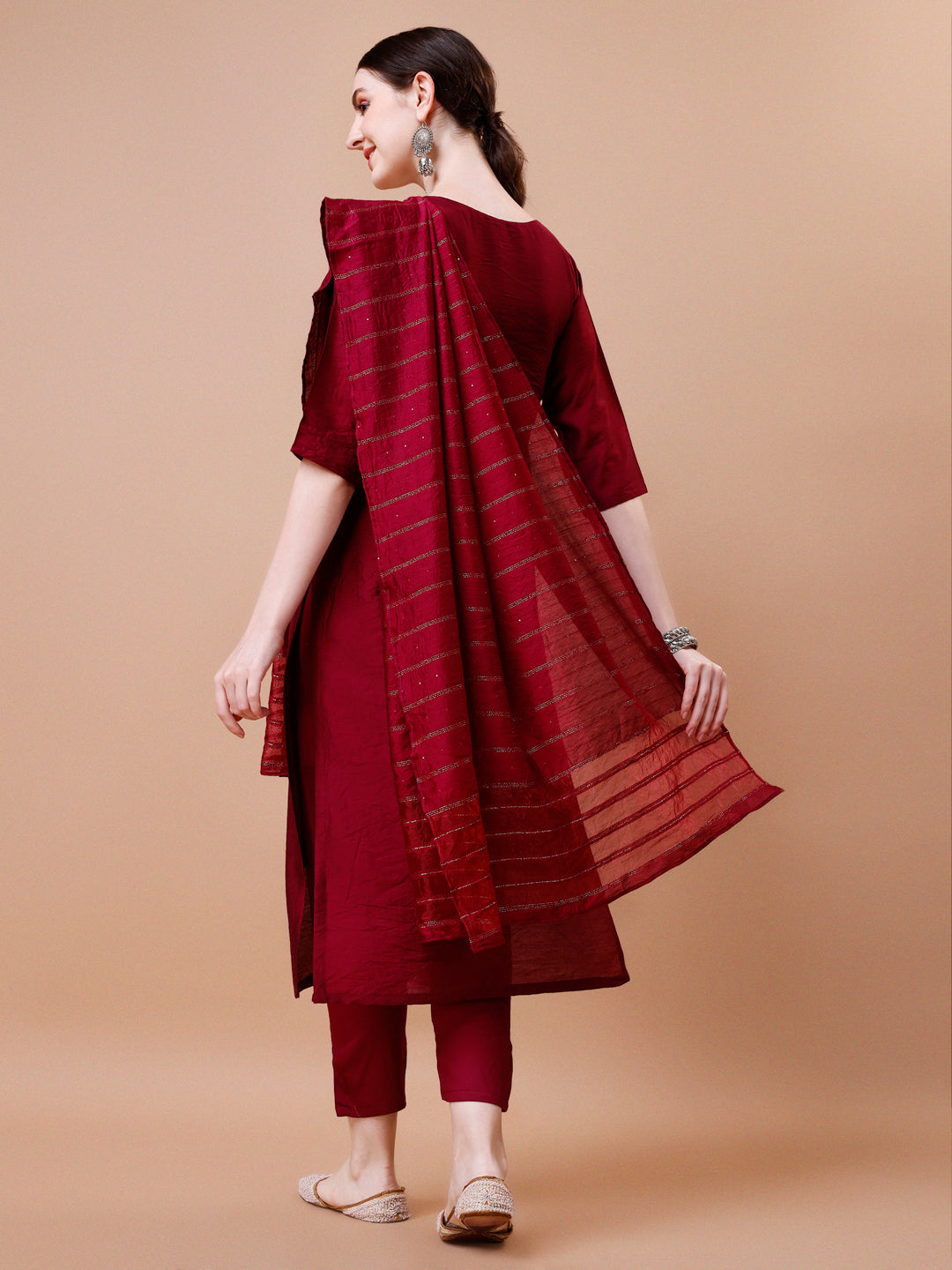Placement Hand Embroidered Kurta With Pant & Dupatta Set, Multicolor - Hiral Fashion