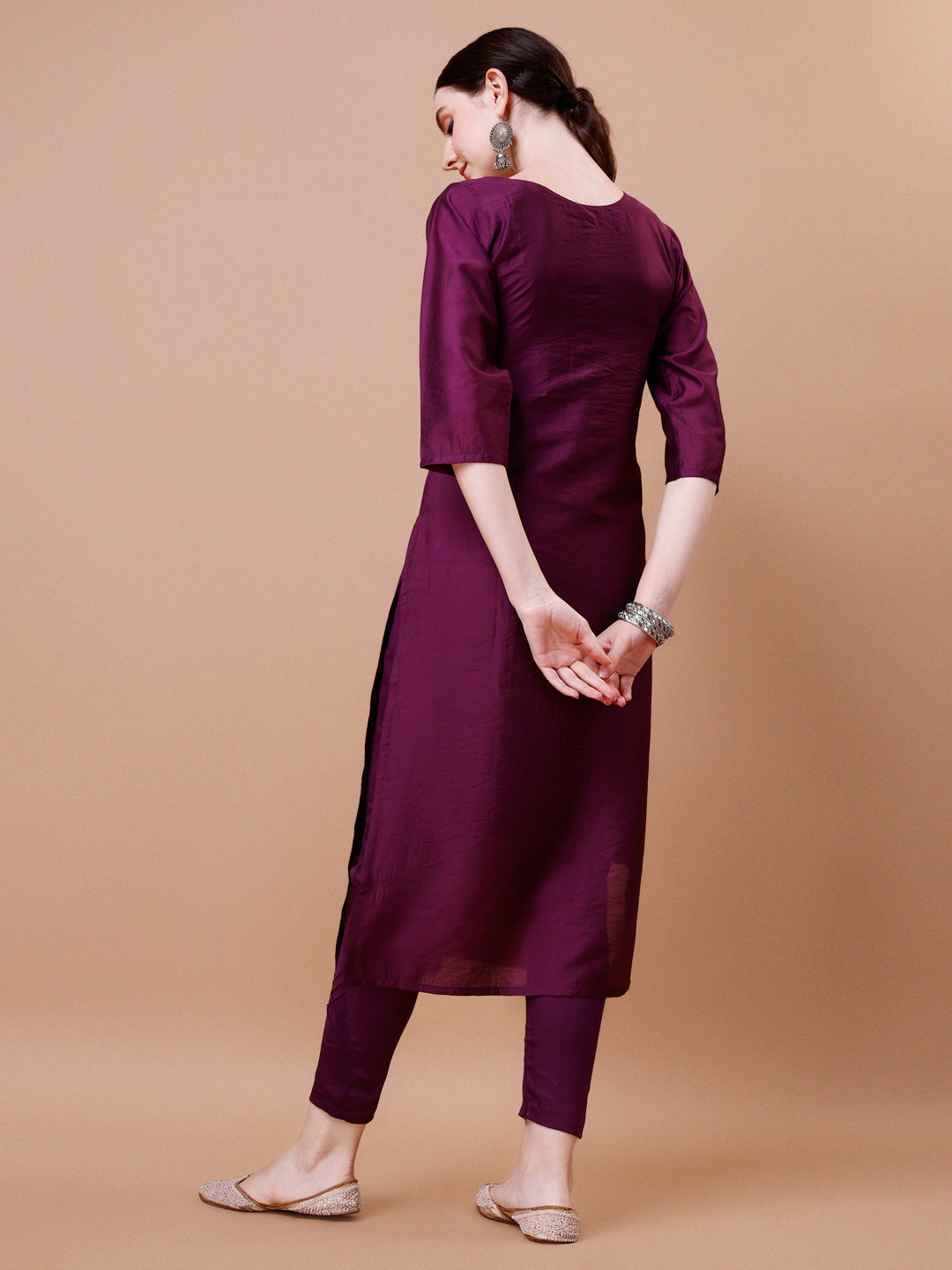 Placement Hand Embroidered Kurta With Pant & Dupatta Set, Multicolor - Hiral Fashion