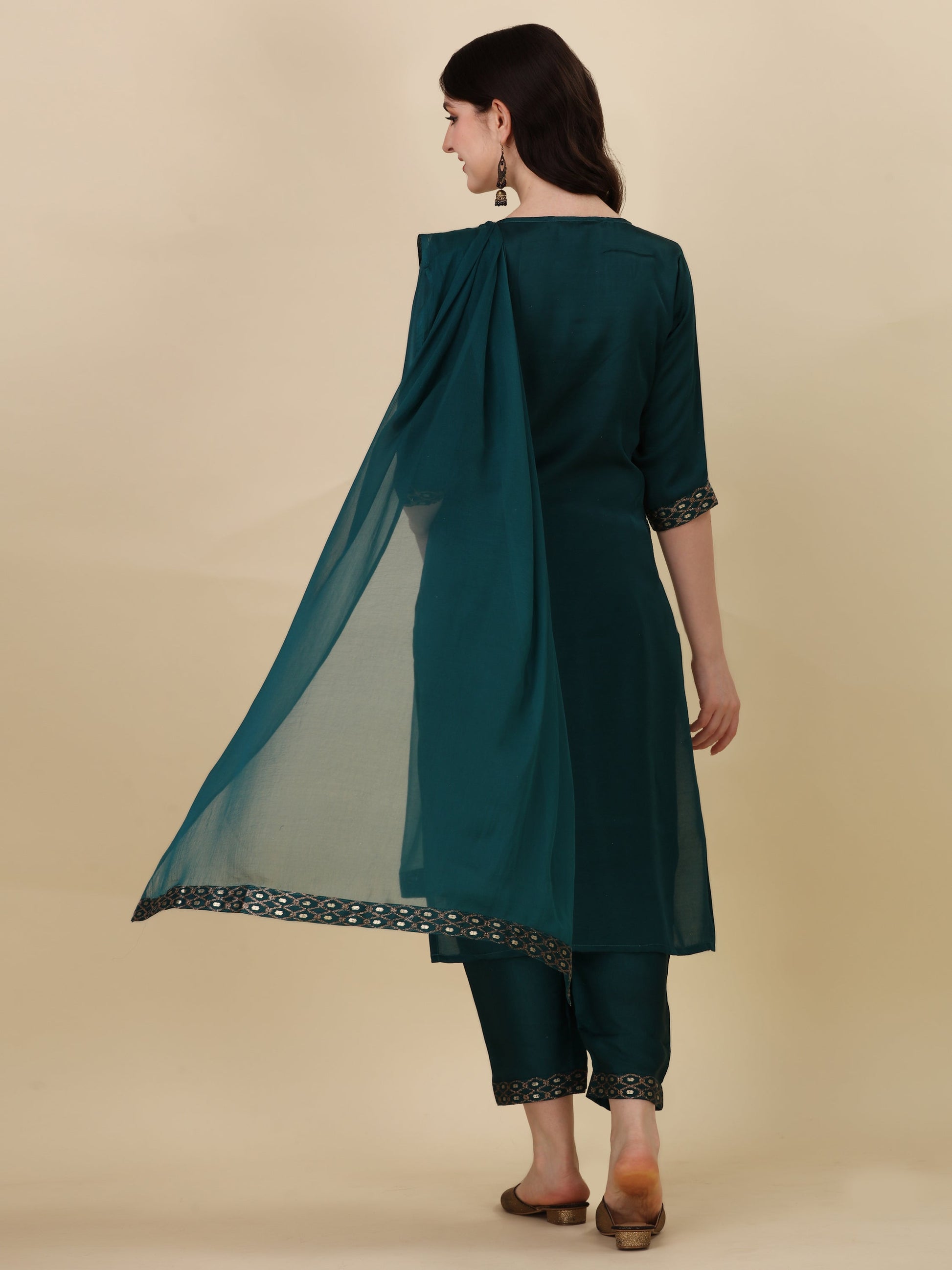 Foil Printed Kurta With Pant And Dupatta Set, Multicolor - Hiral Fashion