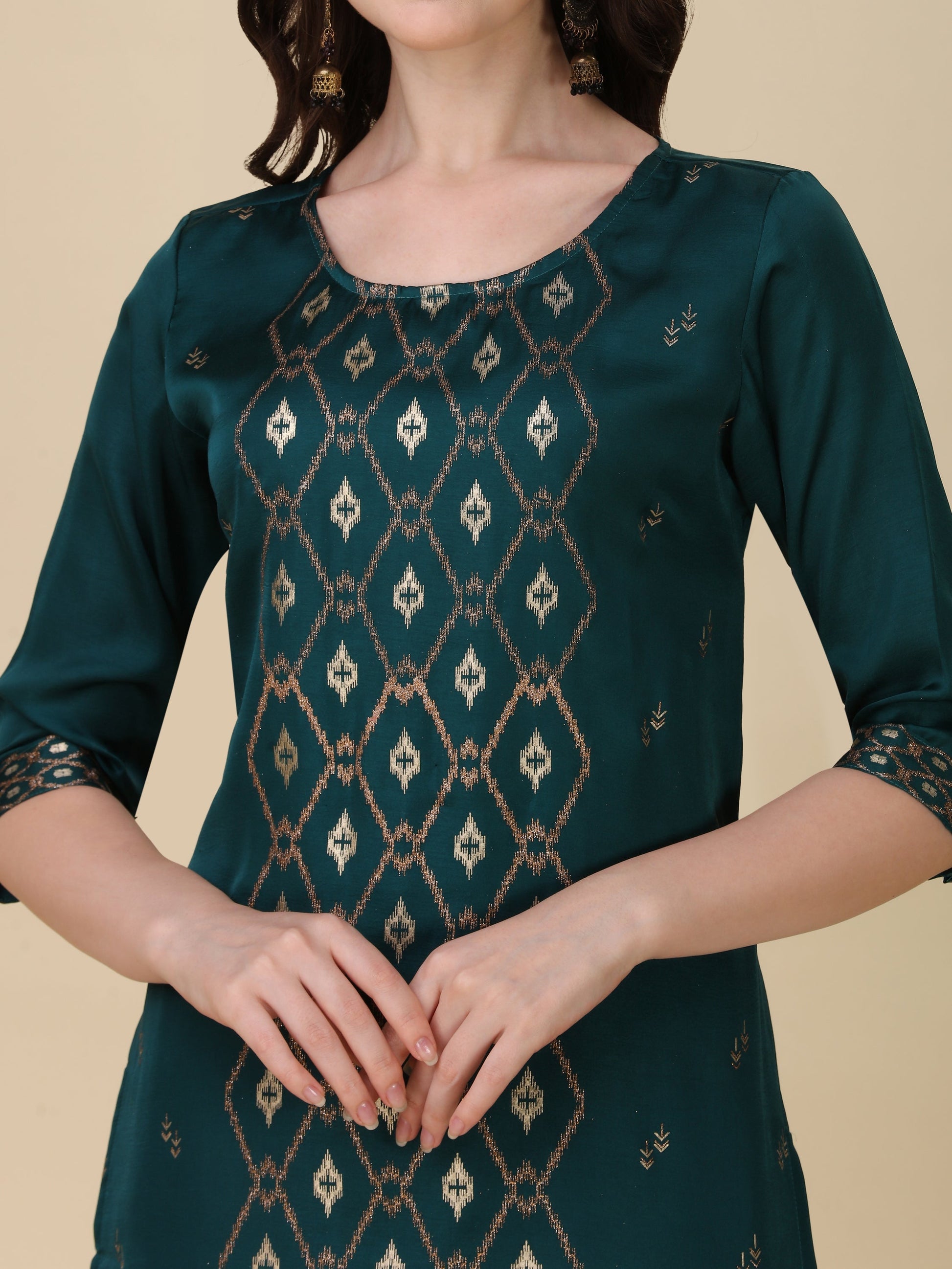 Foil Printed Kurta With Pant And Dupatta Set, Multicolor - Hiral Fashion