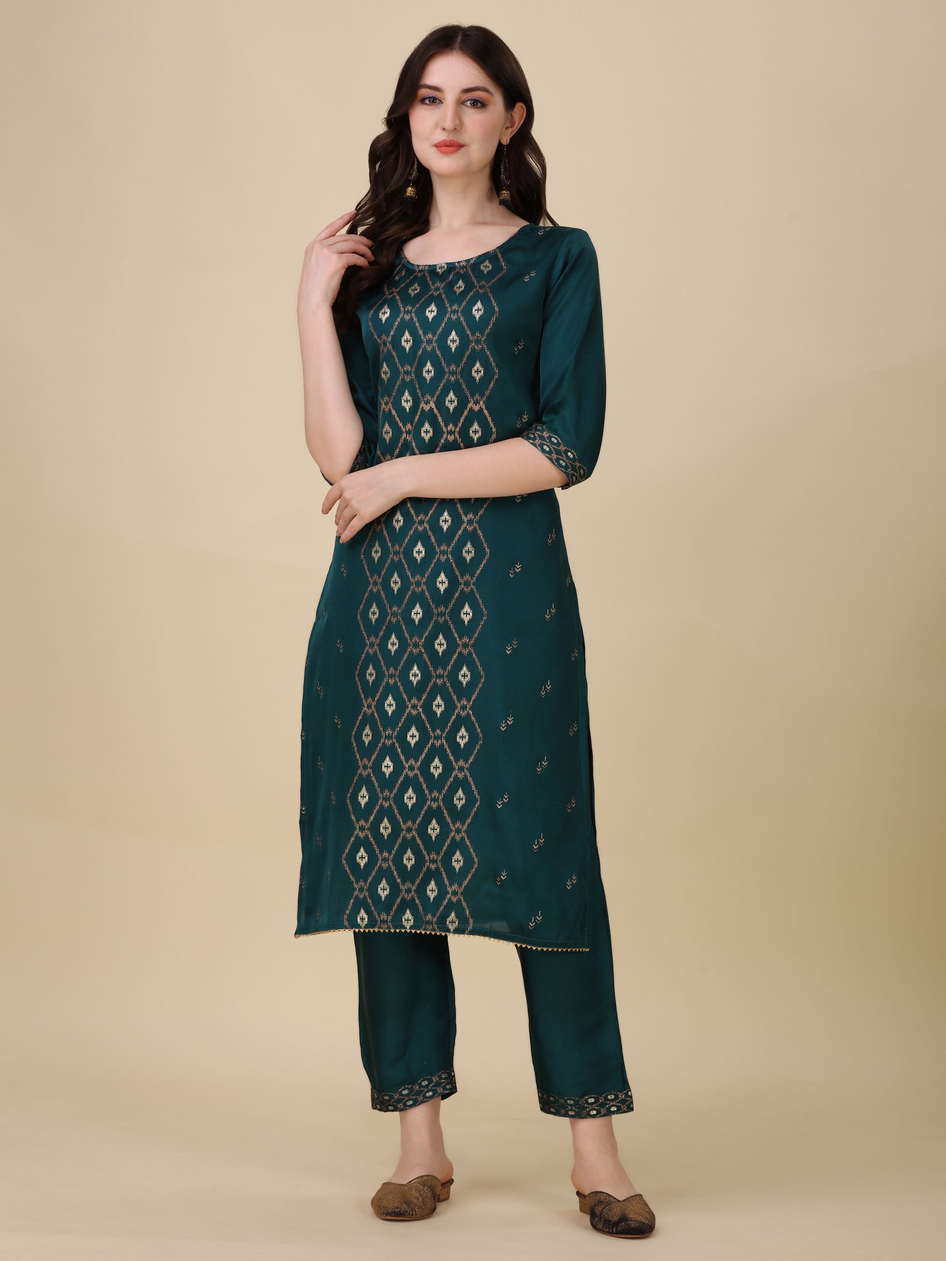 Foil Printed Kurta With Pant And Dupatta Set, Multicolor - Hiral Fashion