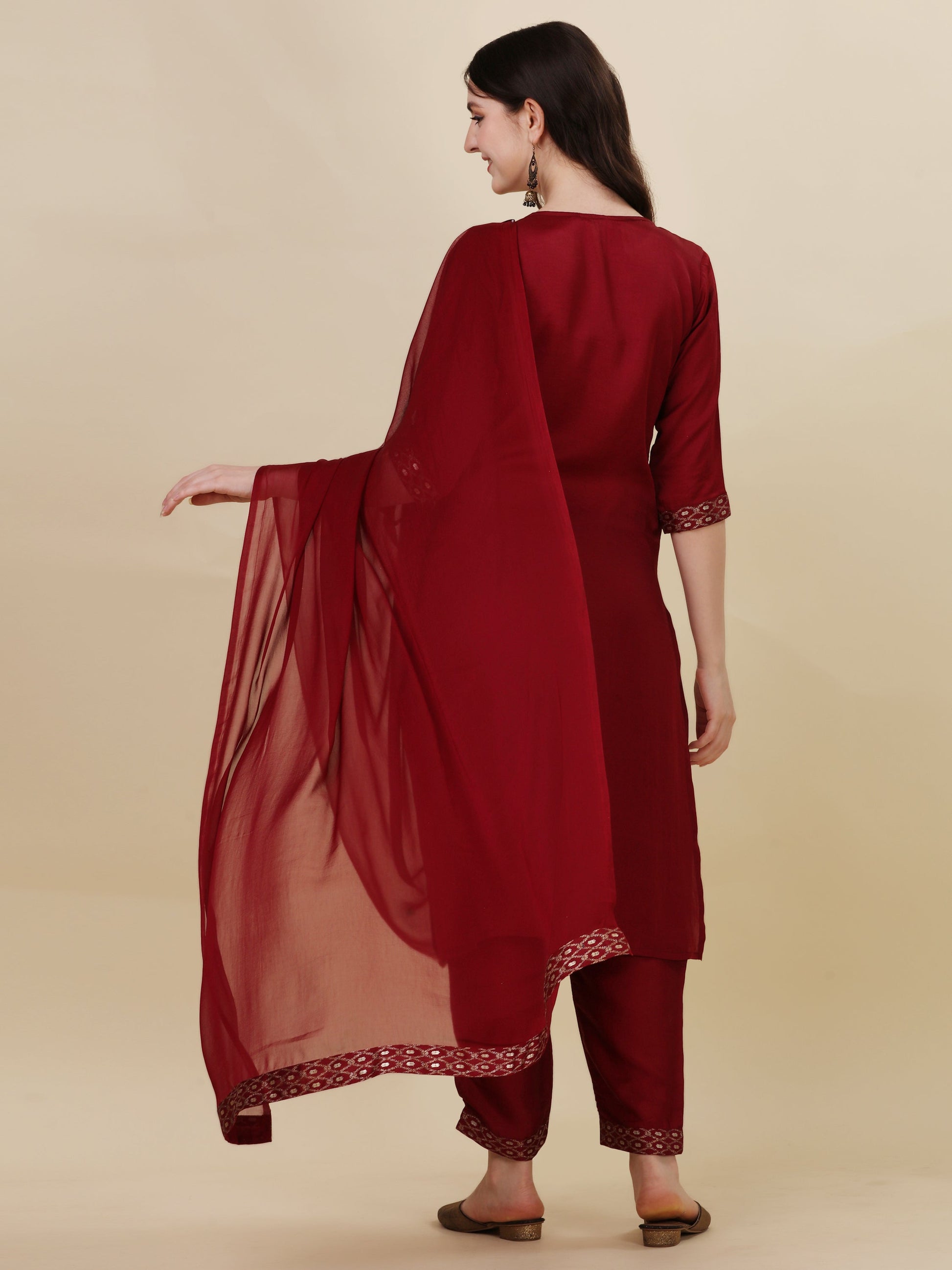 Foil Printed Kurta With Pant And Dupatta Set, Multicolor - Hiral Fashion