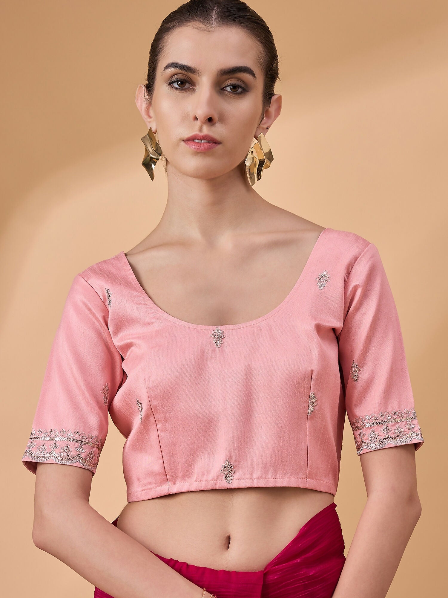 Pink Muslin Embroidered Saree with Unstitched Blouse Piece - Satya