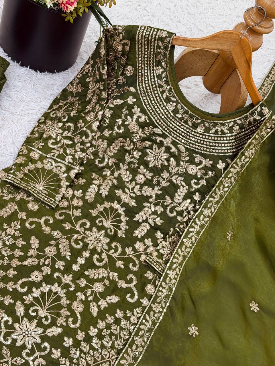Prazu Fashion Mahendi Jimmy Silk Sequin Embroidered Sharara Suit