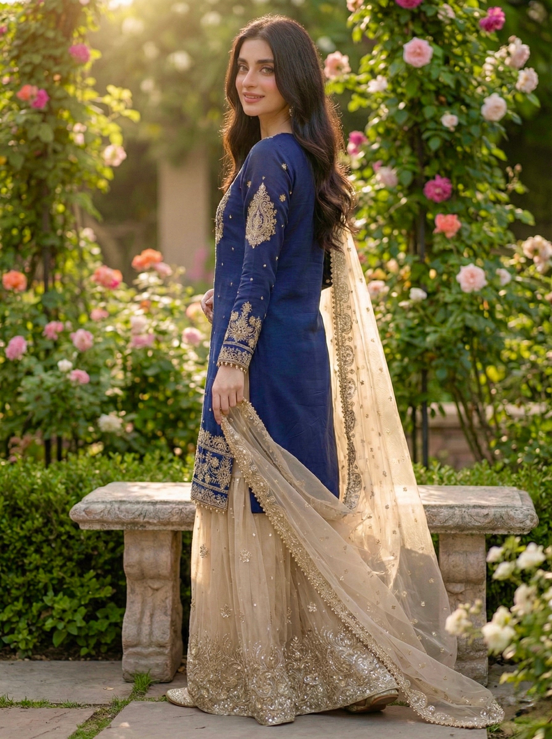 Prazu Fashion Blue Jimmy Silk Embroidery Dori Sequence Palazzo Suit