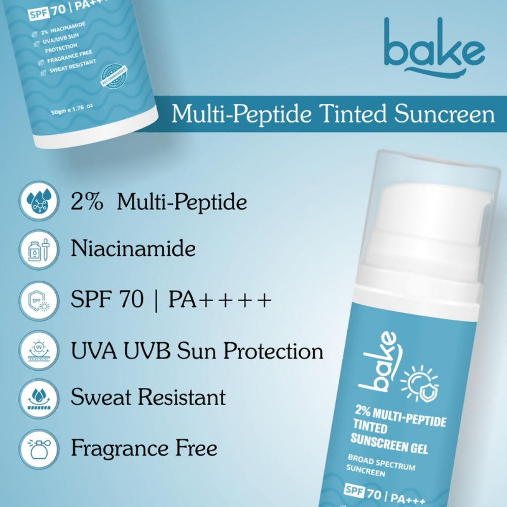 Bake 2% Multi Peptide Tinted Sunscreen Gel SPF 70 PA+++  Grab2Buy Bake Grab2Buy