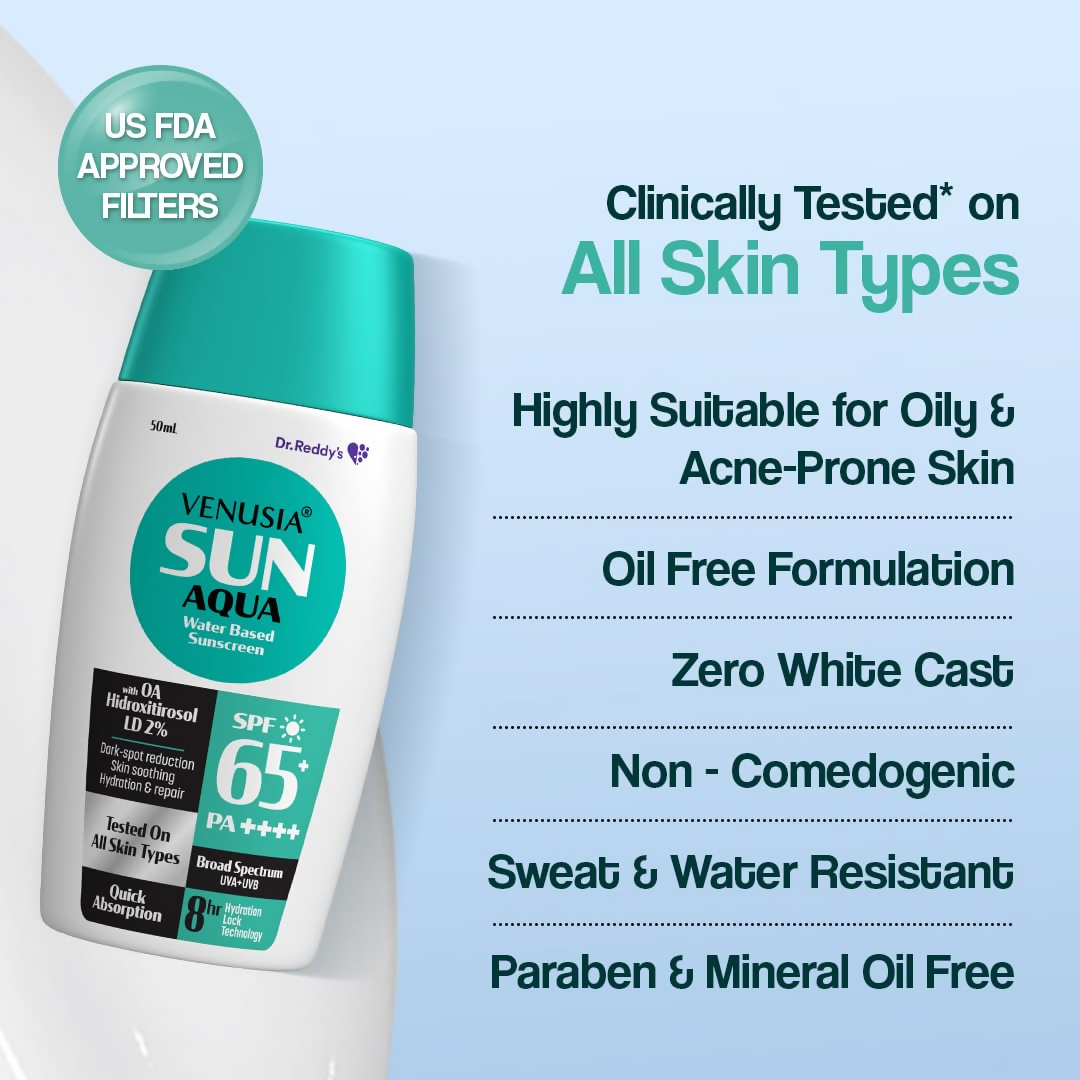 Dr. Reddy's Venusia Sun Aqua Water Based Sunscreen SPF 65 For Oily & Acne Skin  Grab2Buy Dr. Reddy's Grab2Buy