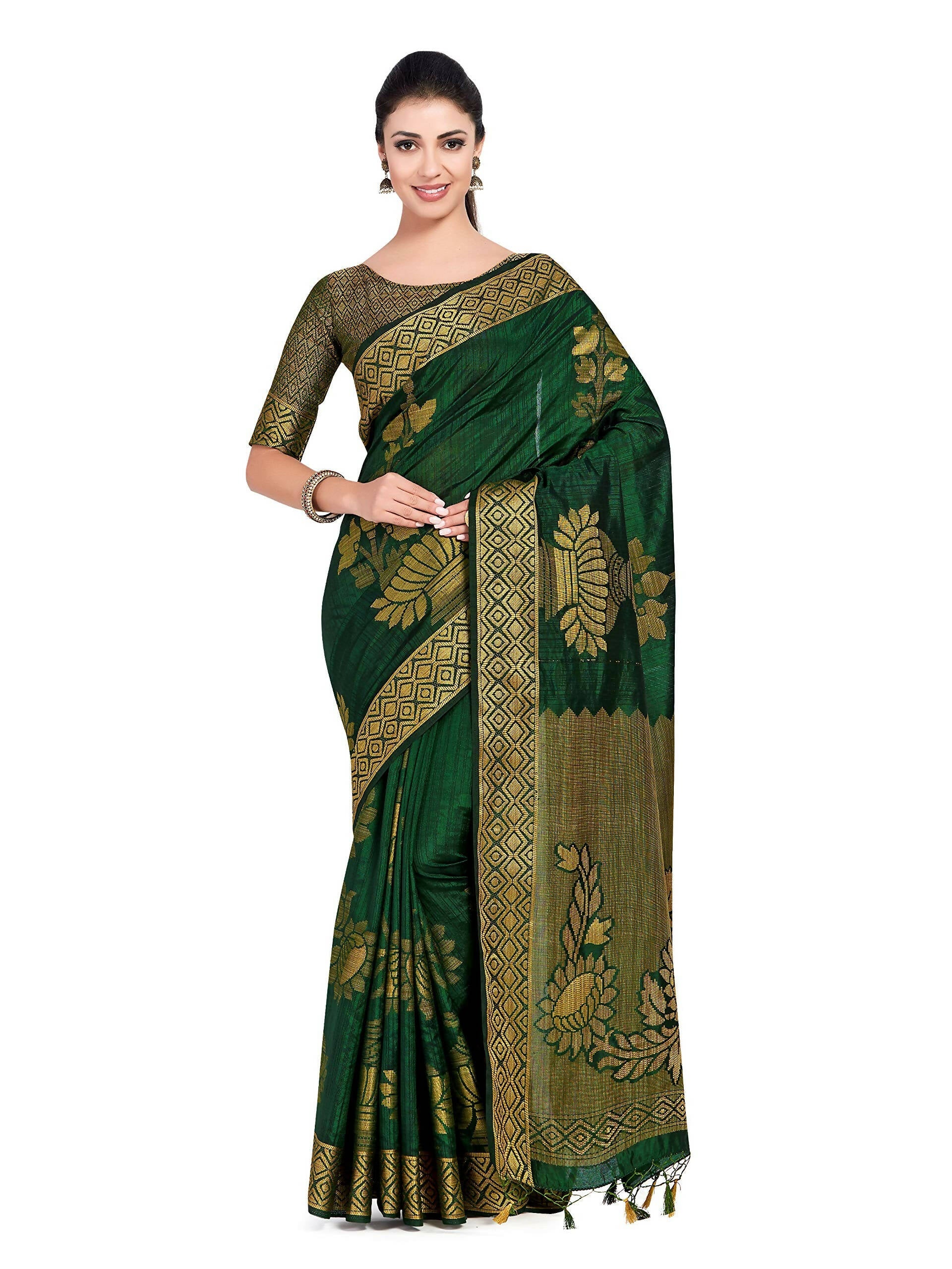 Mimosa Women's Dark Green Kanchipuram Art Silk Saree