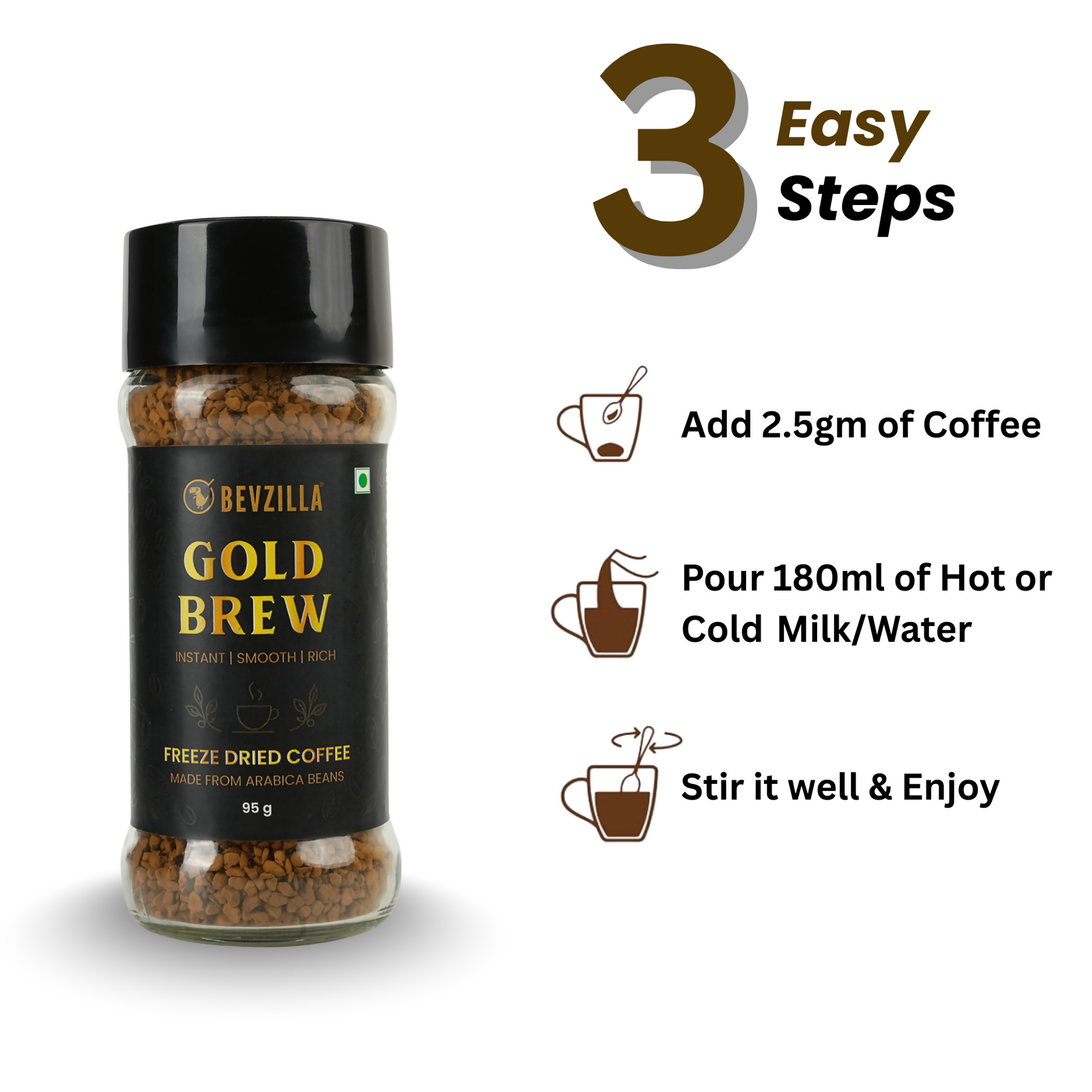 Bevzilla Gold Brew Instant Freeze Dried Coffee Powder 