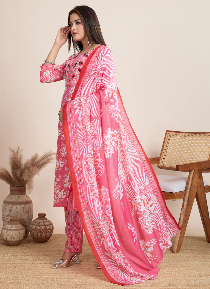Prazu Fashion Light Pink Printed Cotton Blend Festival Wear Salwar Suit