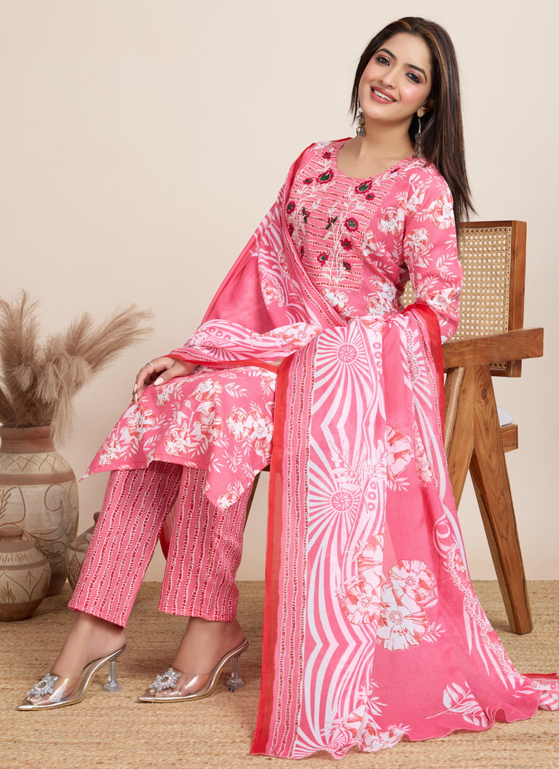 Prazu Fashion Light Pink Printed Cotton Blend Festival Wear Salwar Suit