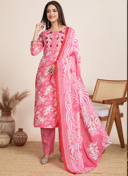 Prazu Fashion Light Pink Printed Cotton Blend Festival Wear Salwar Suit