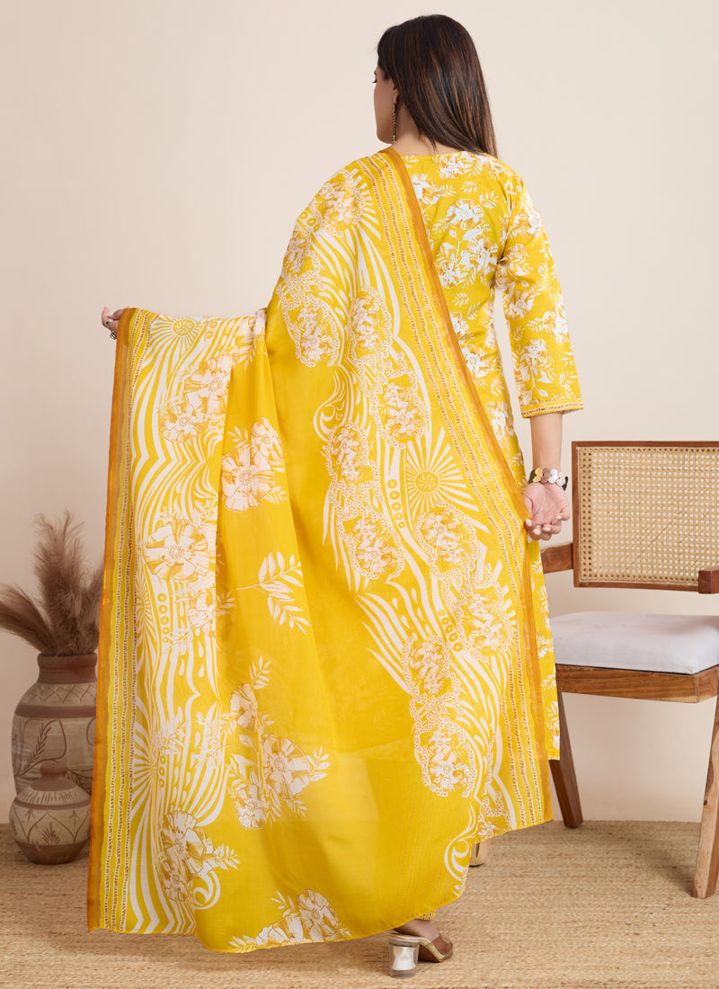 Prazu Fashion Yellow Printed Cotton Blend Festival Wear Salwar Suit