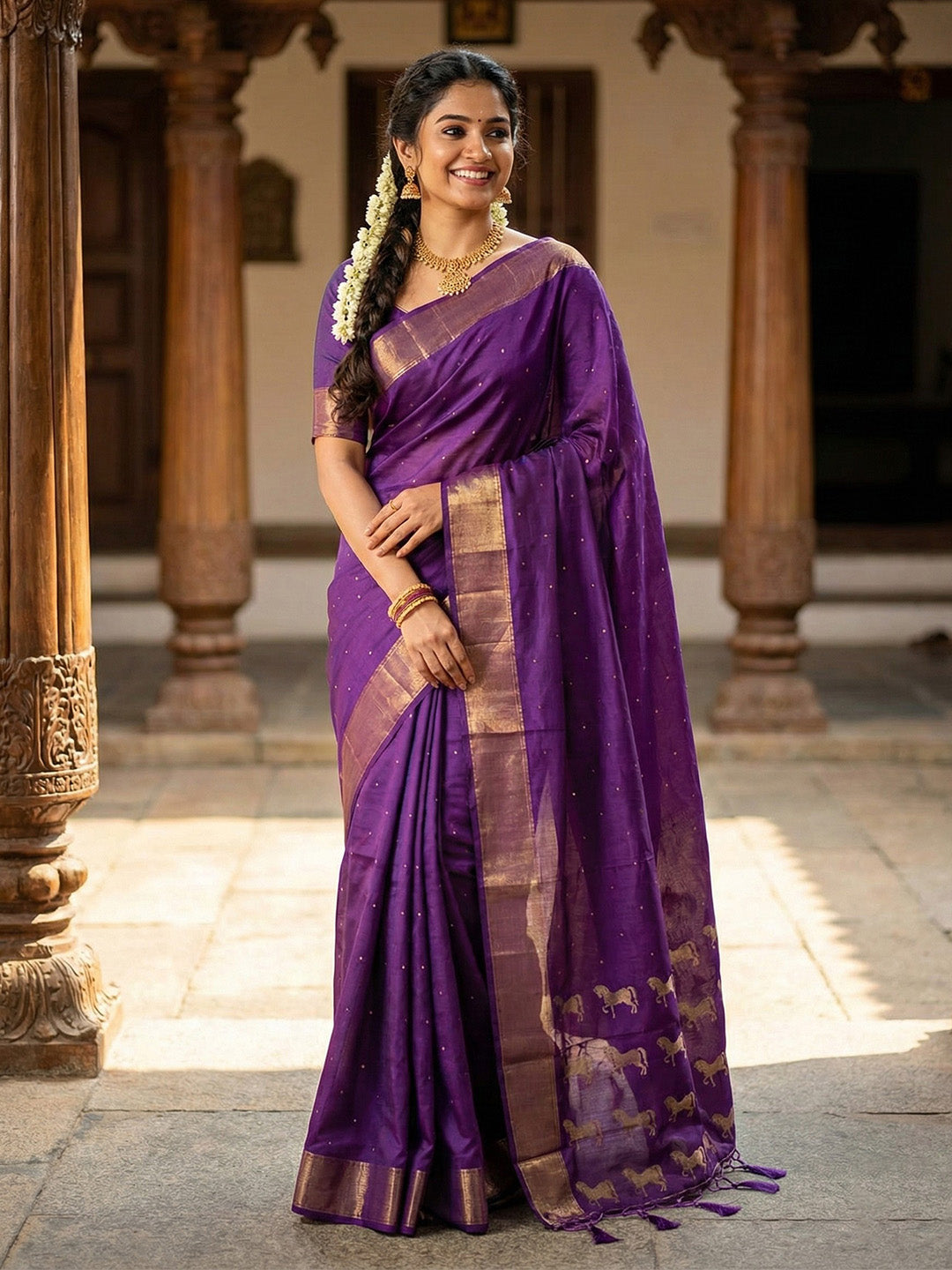 Anaita Purple Silk Saree With Blouse Piece