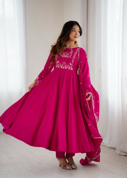 Joban Fashion Dark Pink Kurta Set Chanderi Sequence Embroidery Work 