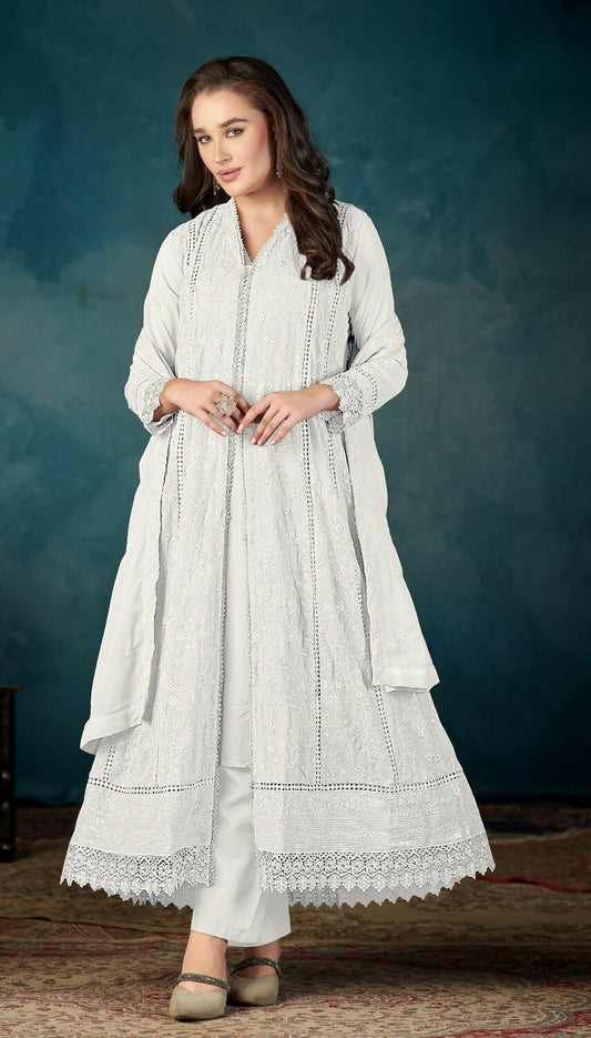 Anaita White Heavy Faux Georgette Stitched Suit with Embroidered Sequence Work