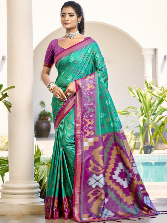 Shree Shyam Fashion Pochampalli Silk Rama Green Saree