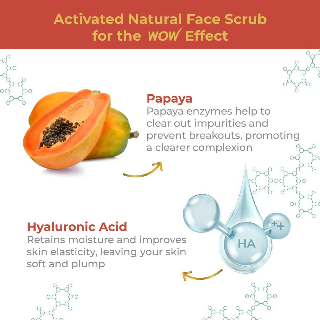 WOW Skin Science Papaya and Hyaluronic Acid Hydrating Face Scrub for Gently Exfoliates, Unclogs Pores 