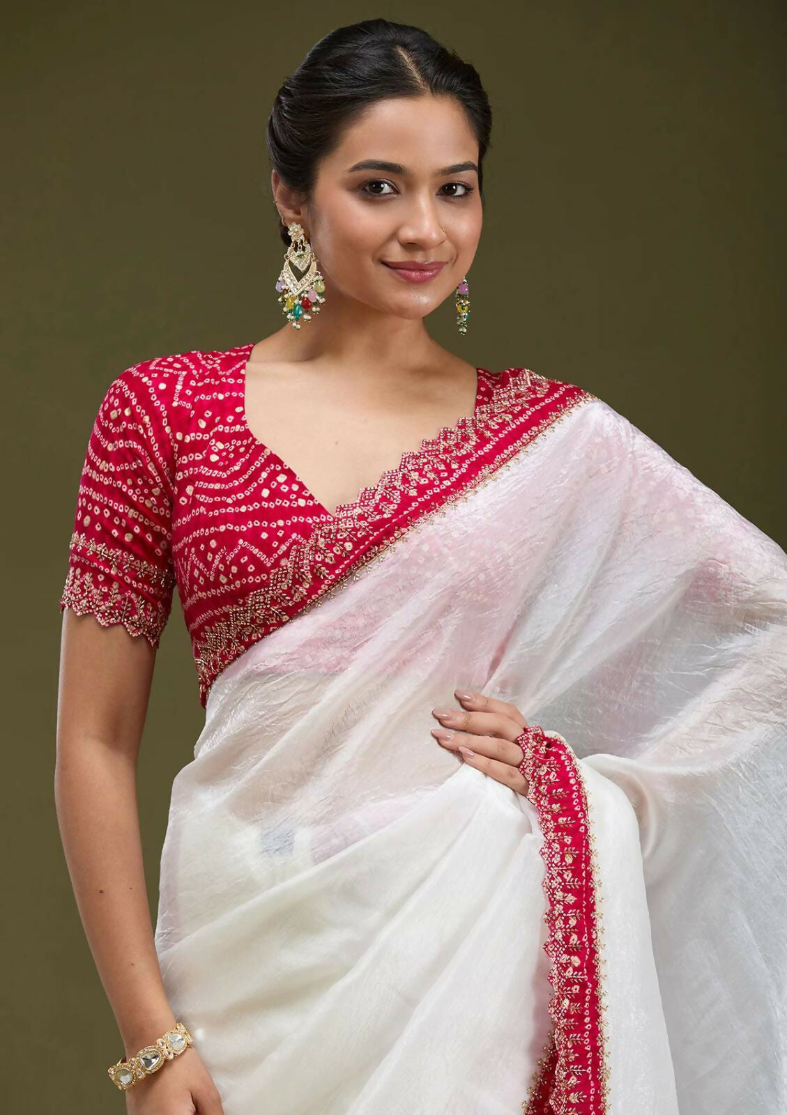 Joban Fashion White Tissue Gold Crush Party Wear Sarees