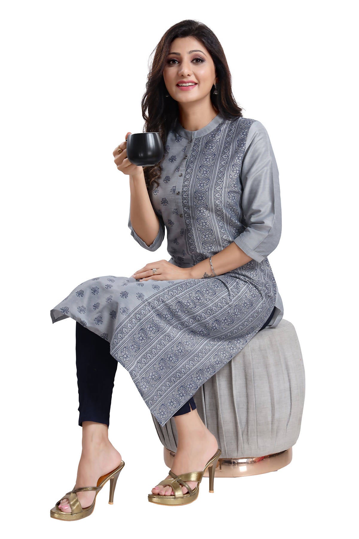 Snehal Creations Grey Cotton Silk Formal Wear Tunic For Women