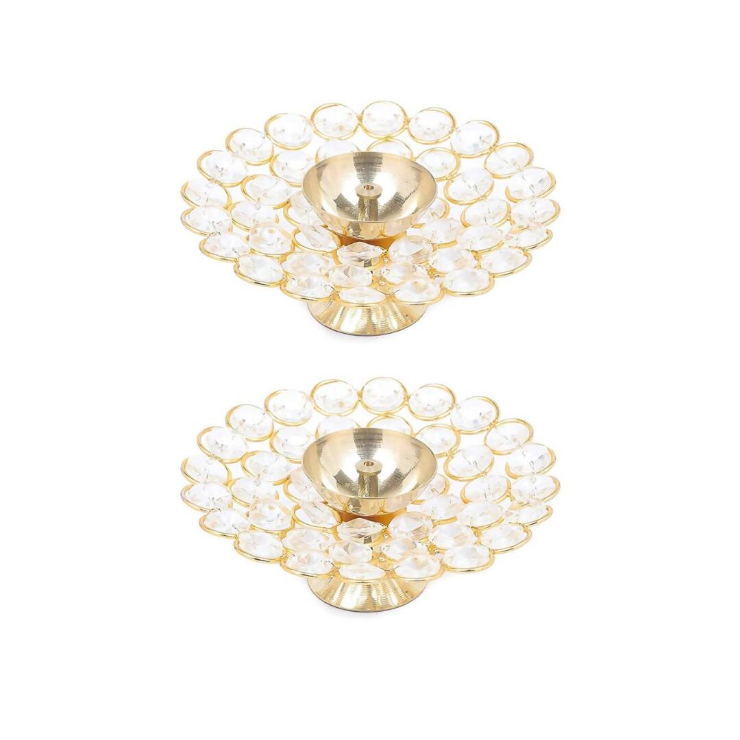 Tied Ribbons Set of 2 Gold-Toned Decorative Crystal Diyas 