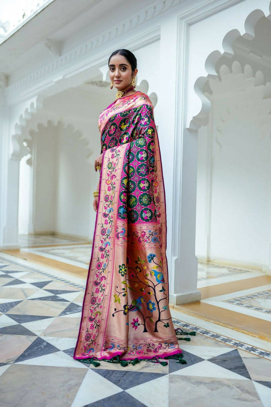 Aastha Fashion Bottle Green Woven Paithani Silk Saree with Blouse - Grab2buy