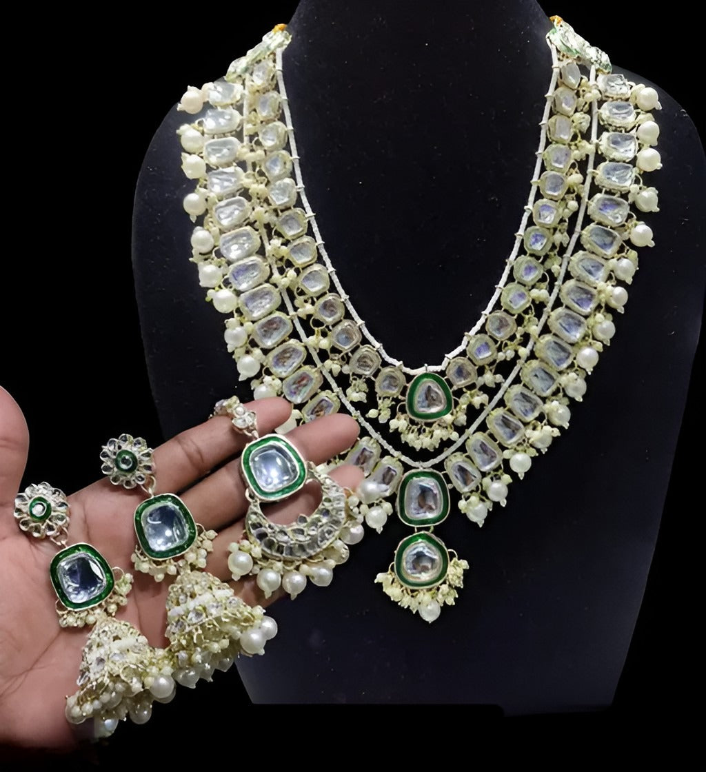 Jewel City Royal Polki Kundan Necklace Set with White Accents - Vintage-Inspired Bridal Collection | Grab2Buy
