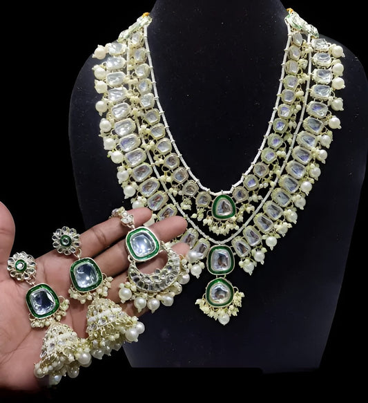 Jewel City Royal Polki Kundan Necklace Set with White Accents - Vintage-Inspired Bridal Collection | Grab2Buy